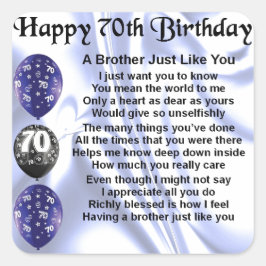 Bruder Gedicht 70. Geburtstag Quadratischer Aufkleber