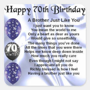 Bruder Gedicht 70. Geburtstag Quadratischer Aufkleber