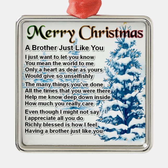 Bruder-Gedicht - Weihnachtsentwurf Silbernes Ornament (Vorne)