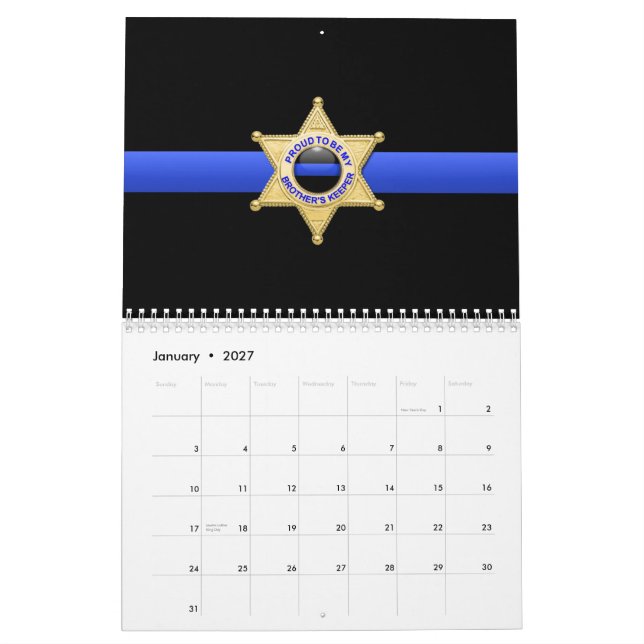 Brüder halten Abzeichen Thin Blue Line Kalender (Jan 2027)