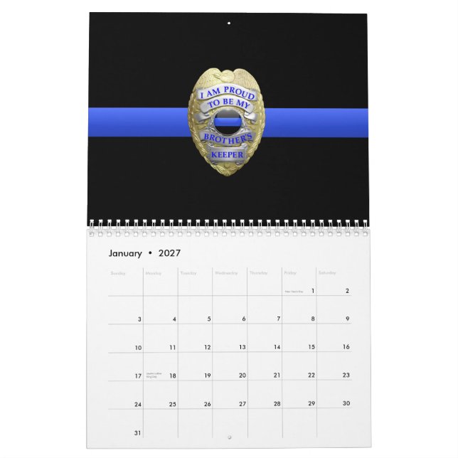 Brüder halten Abzeichen Thin Blue Line Kalender (Jan 2027)