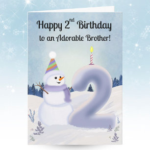 Bruder Happy 2. Geburtstag Schneemann Bauen Karte