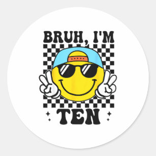Bruder Ich bin Zehn 10 10. Geburtstag Groovy Junge Runder Aufkleber