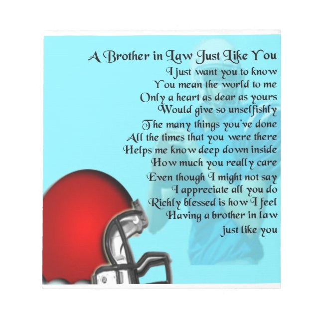 Bruder in Law Poem - American Football Notizblock (Vorderseite)