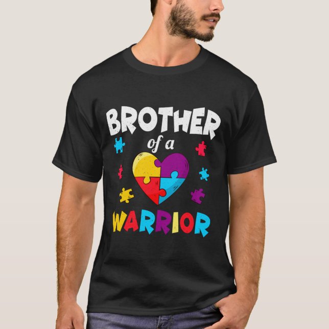 Bruder Puzzle Krieger Herz Autismus Bewusstsein T-Shirt (Vorderseite)