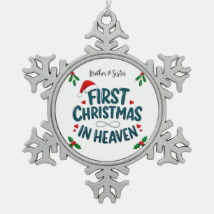 Bruder und Schwester erstes Weihnachten im Himmel Schneeflocken Zinn-Ornament