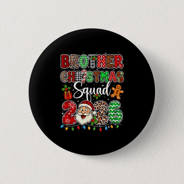 Bruder Weihnachtsmannschaft 2026 Leopard Lustiger  Button (Vorderseite)