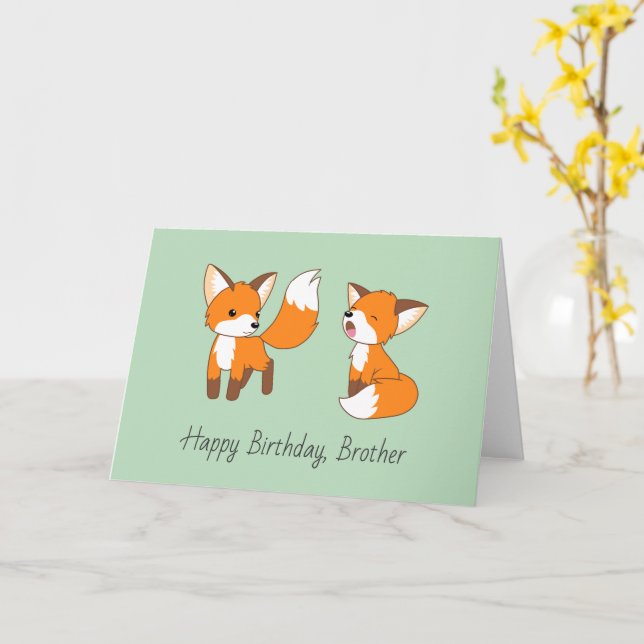 Brüder zum Geburtstag - Little Foxes Karte (Gelbe Blume)
