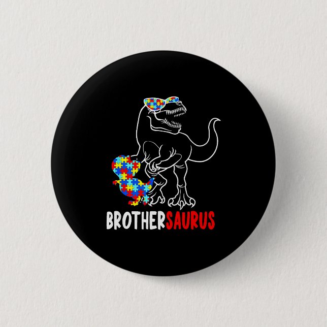 Brüderaurus T Rex Dinosaur Autismus-Bewusstsein Br Button (Vorderseite)