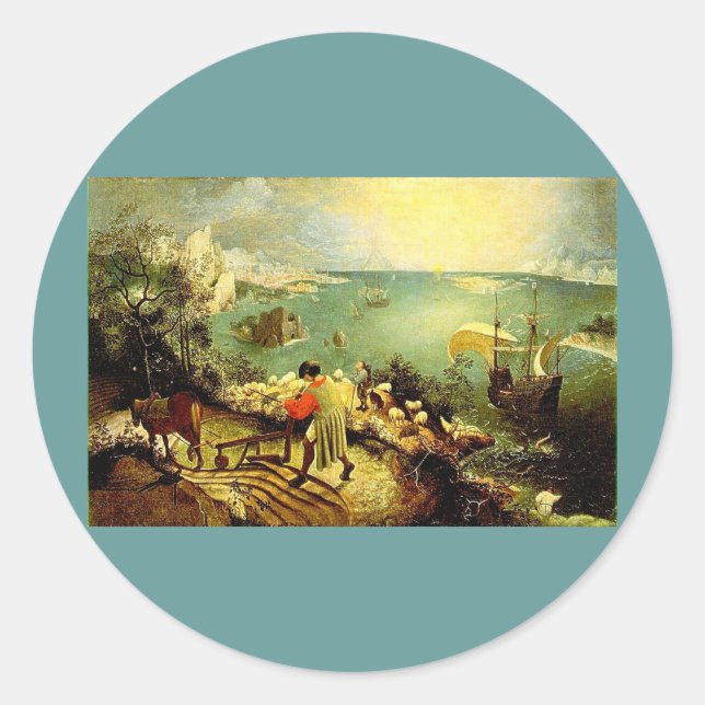 Bruegel's Landschaft mit dem Fall von Icarus - 155 Runder Aufkleber (Vorderseite)