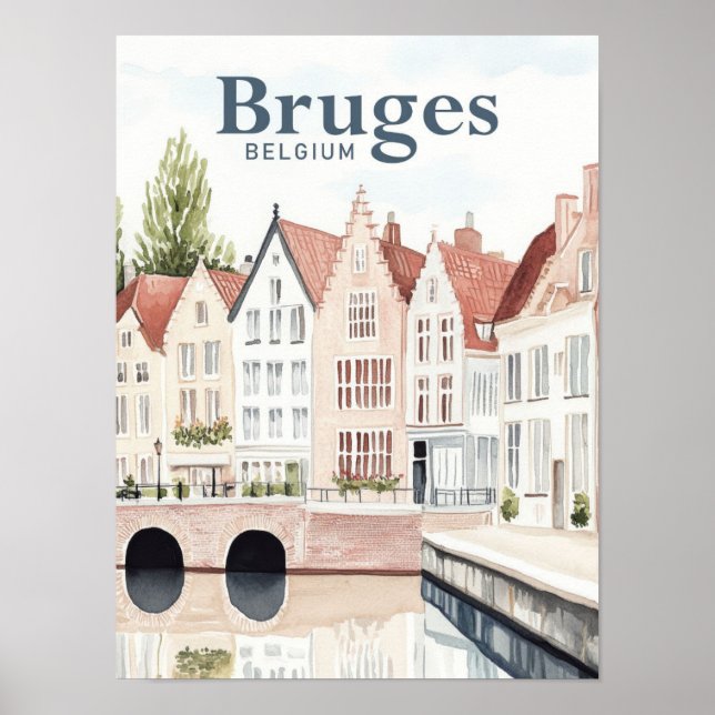 Bruges Belgium Aquarellmalerei Poster (Vorne)