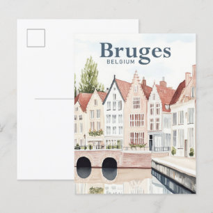 Bruges Belgium Aquarellmalerei Postkarte