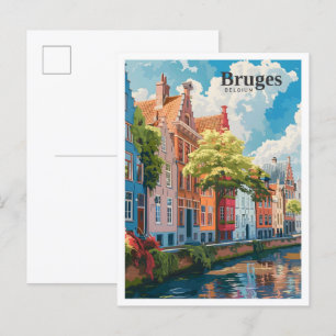 Bruges Belgium Art Vintage Travel Postkarte
