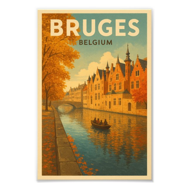 Bruges Belgium Illustration Travel Art Fotodruck (Vorne)