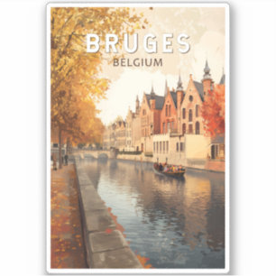 Bruges Belgium Illustration Travel Art Vintag Aufkleber