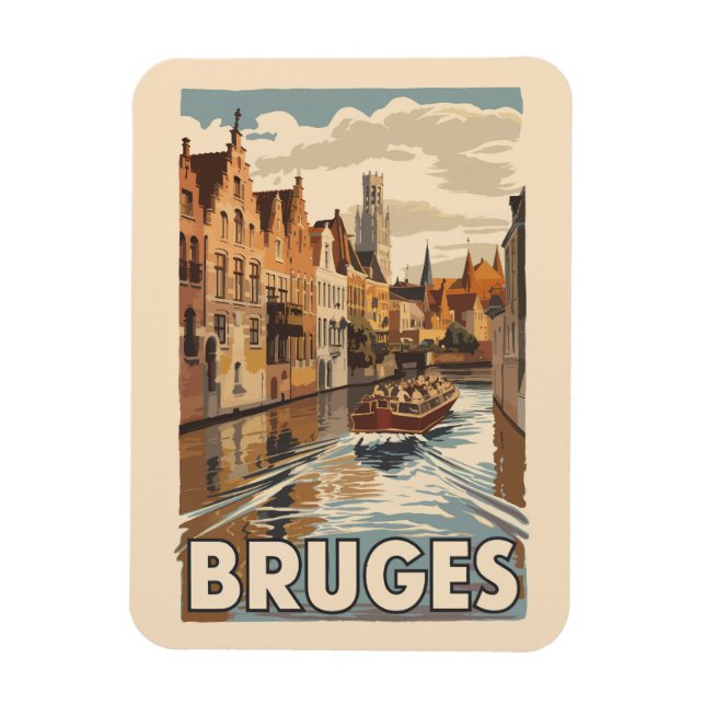 Bruges Belgium Illustration Travel Art Vintag Magnet (Vertikal)