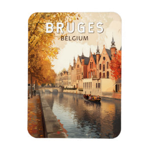 Bruges Belgium Illustration Travel Art Vintag Magnet