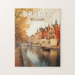 Bruges Belgium Illustration Travel Art Vintag Puzzle<br><div class="desc">Bruges Retrovektor-Reisedesign. Brügge,  bekannt als das "Venedig des Nordens",  ist eine malerische mittelalterliche Stadt in Belgien,  berühmt für seine bezaubernden Kanäle,  historische Architektur und weltklasse Schokolade.</div>