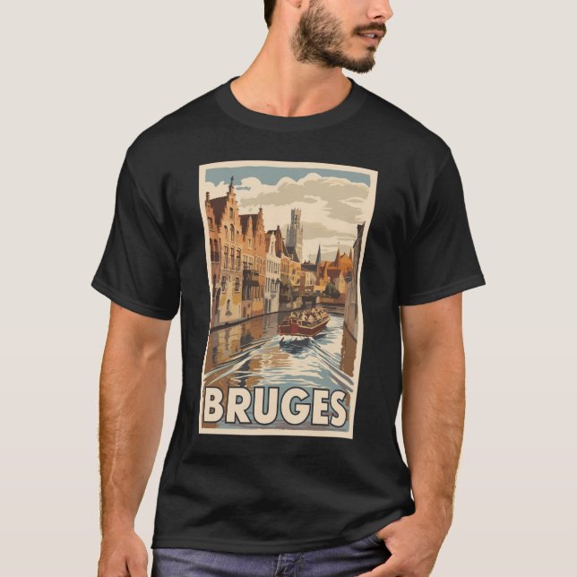 Bruges Belgium Illustration Travel Art Vintag T-Shirt (Vorderseite)