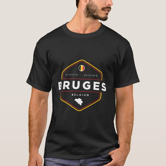Bruges Belgium Map Flag T-Shirt (Vorderseite)