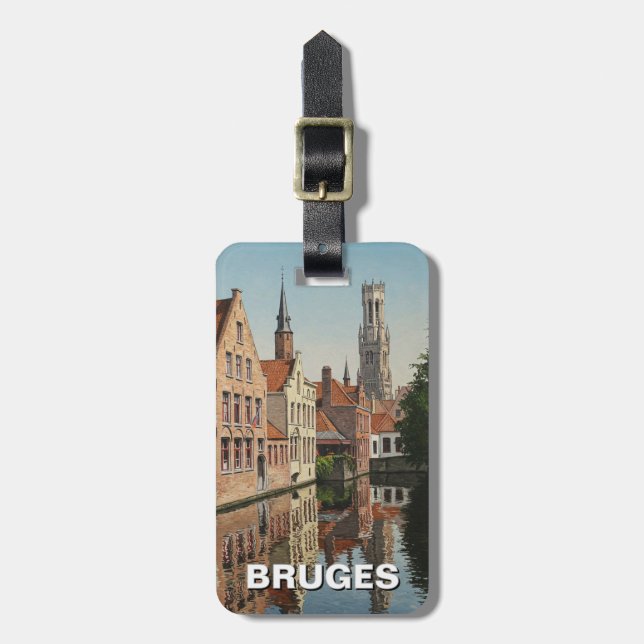 Bruges Belgium Reisen Souvenir Vintag Gepäckanhänger (Vorderseite vertikal)