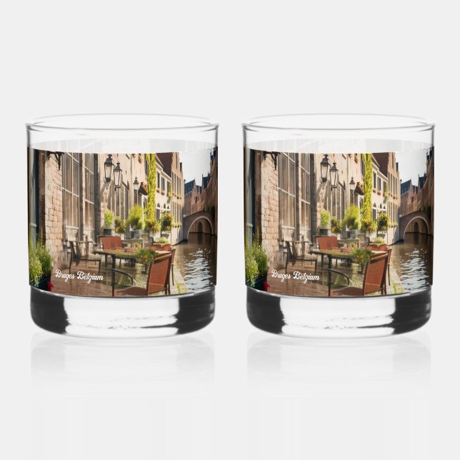 Bruges Belgium Sketch Medieval | Whiskyglas (Rückseite)