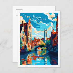 Bruges Belgium Vintage Reise Illustration Postkarte