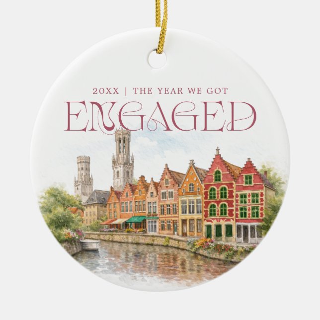 Bruges Belgium Watercolor Engagement Photo Keramik Ornament (Vorne)