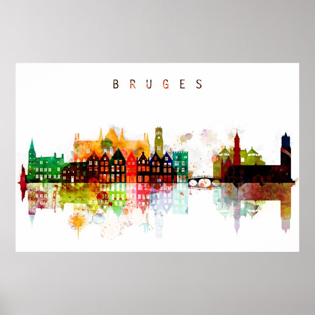 Bruges Belgium Watercolor Skyline Poster (Vorne)