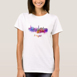 Bruges skyline im Watercolor T-Shirt