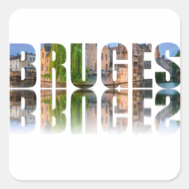 Bruges Text Foto Quadratischer Aufkleber (Vorderseite)