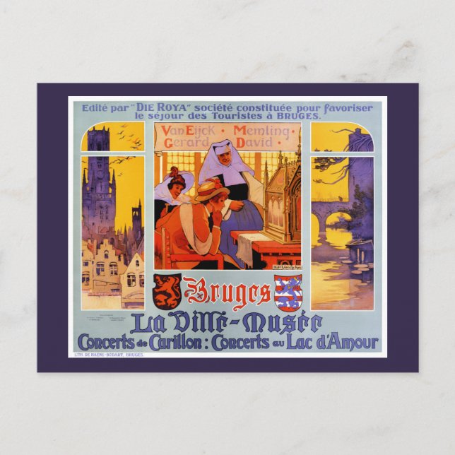 Bruges Vintage Travel Poster wiederbelebt Postkarte (Vorderseite)