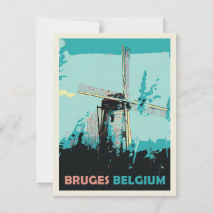Bruges Windmühle Illustration Belgien Postkarte