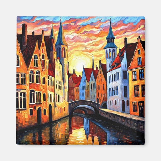 Brügge bei Sonnenuntergang Magnet (Vorne)