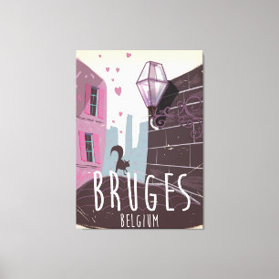 Brügge, Belgien Cartoon-Reiseposter Leinwanddruck
