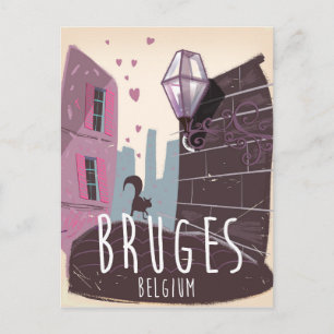 Brügge, Belgien Cartoon-Reiseposter Postkarte