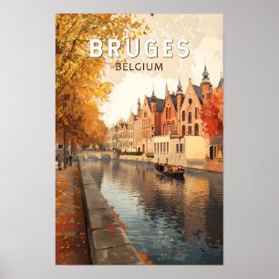 Brügge Belgien Illustration Reise Kunst Vintage Poster