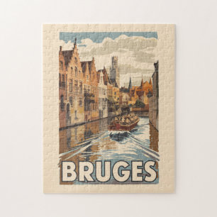 Brügge Belgien Illustration Reise Kunst Vintage Puzzle