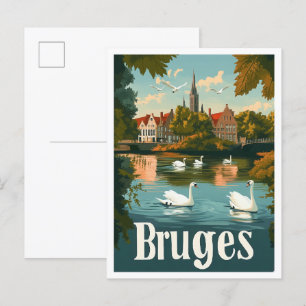 Brügge Belgien Kunst Vintage Reise Illustration Postkarte