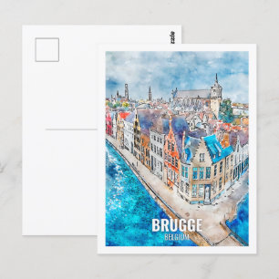 Brügge Belgien Reiseort Wasserfarbe Postkarte