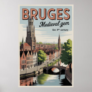 Brügge Belgien Retro-Silhouette Stadtansicht Reise Poster