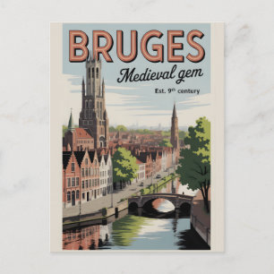 Brügge Belgien Retro-Silhouette Stadtansicht Reise Postkarte