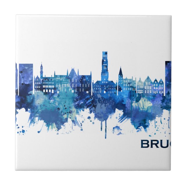 Brügge Belgien Skyline Blue Fliese (Vorderseite)