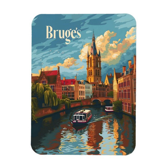 Brügge Belgien Vintage Kunst Magnet (Vertikal)