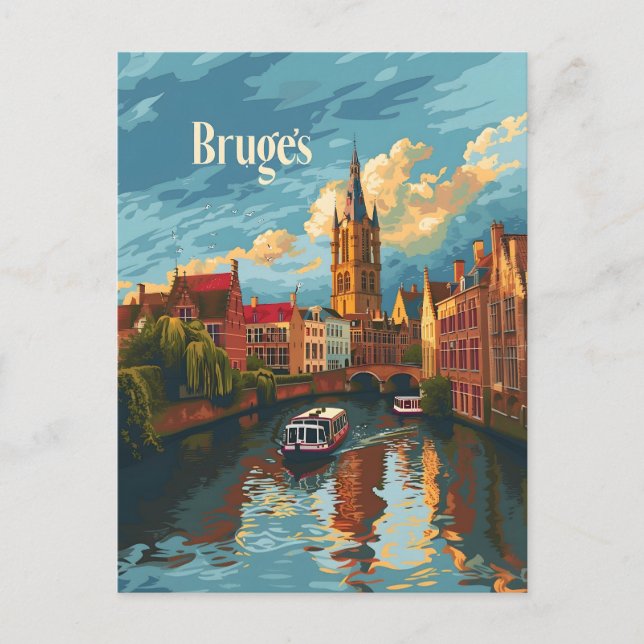 Brügge Belgien Vintage Kunst Postkarte (Vorderseite)