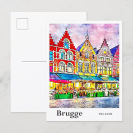 Brugge Belgium Reisen Wasserfarbenhandzeichnung Postkarte