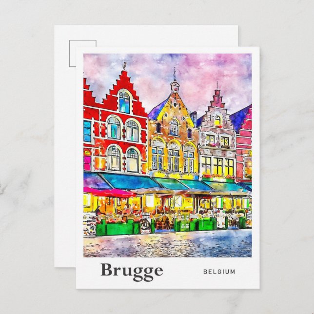 Brugge Belgium Reisen Wasserfarbenhandzeichnung Postkarte (Vorne/Hinten)