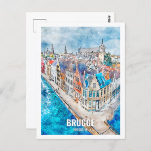 Brugge Belgium Travel Place Watercolor Postkarte