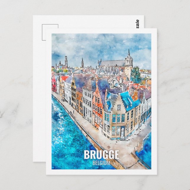 Brugge Belgium Travel Place Watercolor Postkarte (Vorne/Hinten)