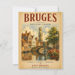 Brügge Mittelalterlicher Charme Vintage-Reiseposte Mitteilungskarte